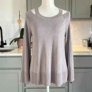 LOFT Silver Long Sleeve Sweater Rose Gold Undertones Cold Shoulder Size Small